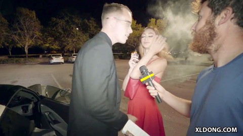 Busty Ana Rose can't escape the persistent TV reporter Justin Hunt in public