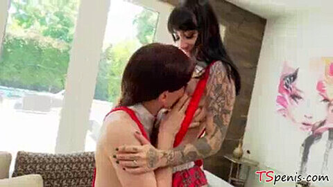 Charlotte Sartre gets double teamed by a stud and a trans babe Natalie Mars