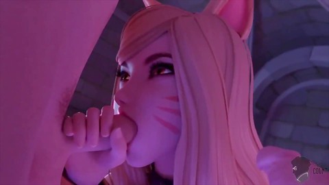 Il personaggio dei videogiochi Ahri di League of Legends riceve una massiccia eiaculazione in bocca