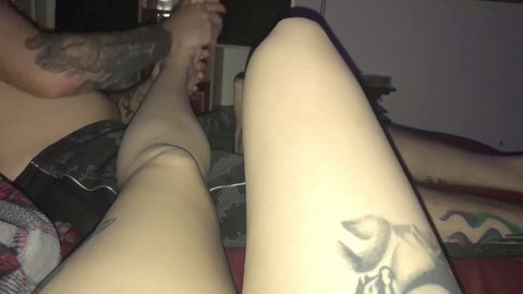 Cum in pants footjob, premature ejaculator footjob, footjobs