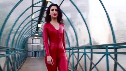 Catsuit, outdoor, red latex catsuit