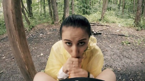 Two handed handjob, raincoat, two handed blowjob