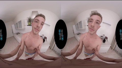 Homosexual porn actor indulges in milk and cookies during full VR experience on VirtualRealGay.com