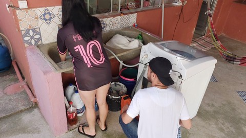 Cheating wife gets serviced by washing machine technician while her husband is away